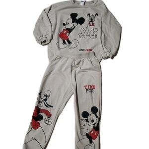 Disney Beige Mickey & Pluto Pajama Set with Red Accents